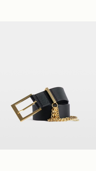 Cinturón Zadig & Voltaire Rock Chain Belt Leather Black Dorado