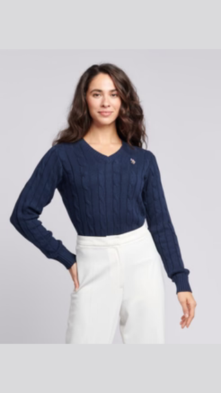 Sweater US Polo V-Neck cable Azul