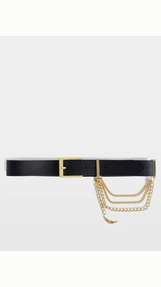 Cinturón Zadig & Voltaire Rock Chain Belt Leather Black Dorado