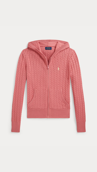 Sweater Ralph Lauren Mini-Cable Cotton Full-Zip Pink