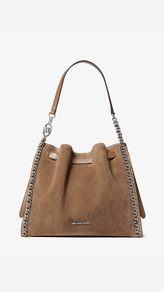 Cartera Michael Kors Mina Large Suede Chain Shoulder Driftwood