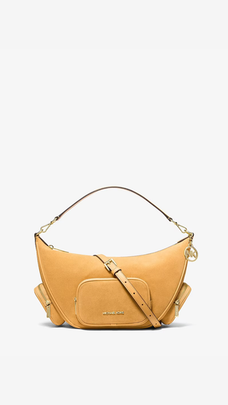 Cartera Michael Kors Merritt Medium Suede Convertible Shoulder Bag Honeywheat