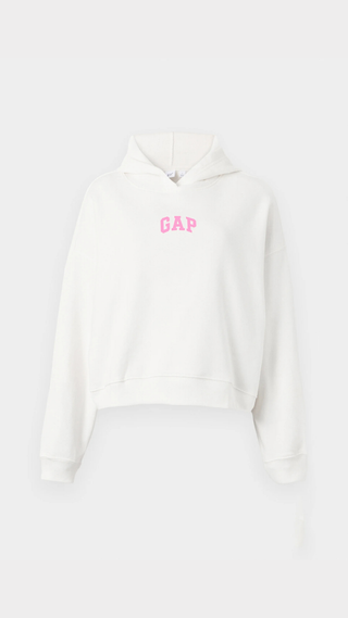 Poleron Gap Mini Arch Blanco logo rosado