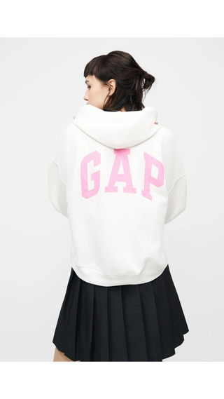 Poleron Gap Mini Arch Blanco logo rosado