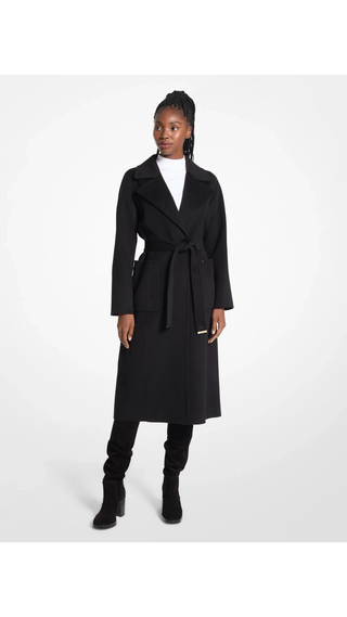 Chaqueta Michael Kors Faux Fur Trim Wool Blend Coat Black