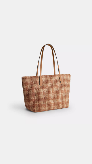 Tote Coach City Bag With Gingham Print Beige