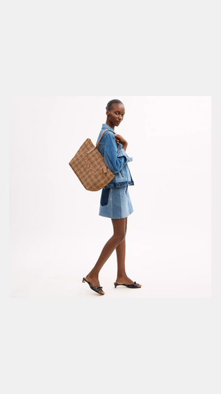 Tote Coach City Bag With Gingham Print Beige