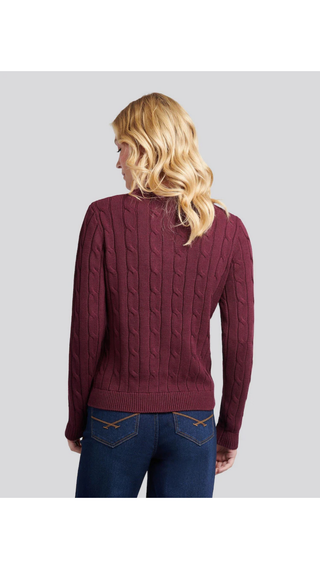 Sweater US Polo Cable-Knit V-Neck Cotton Burgundy