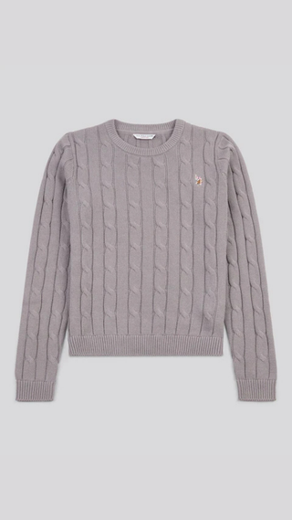 Sweater US Polo Crew Cable-Knit Cotton Grey