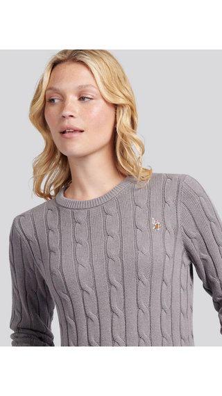 Sweater US Polo Crew Cable-Knit Cotton Grey