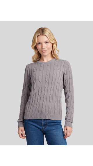 Sweater US Polo Crew Cable-Knit Cotton Grey