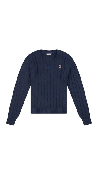 Sweater US Polo Crew Cable-Knit Cotton Navy
