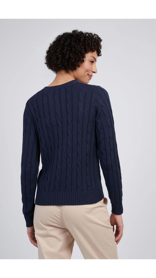 Sweater US Polo Crew Cable-Knit Cotton Navy