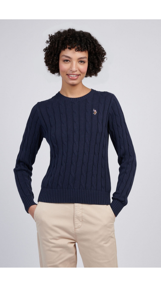 Sweater US Polo Crew Cable-Knit Cotton Navy