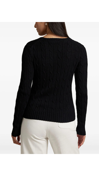 Sweater US Polo Cable-Knit V-Neck Cotton Black