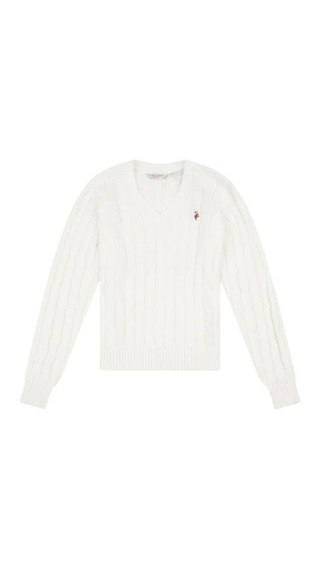 Hoodie US Polo Crew Cable-Knit Cotton White