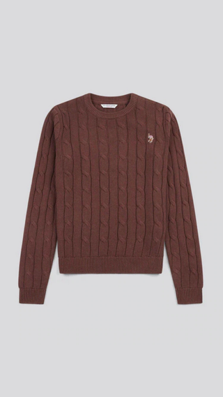 Hoodie US Polo Crew Cable-Knit Cotton Brown