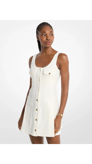 Pleated Demin Mini Dress Michael Kors Bone