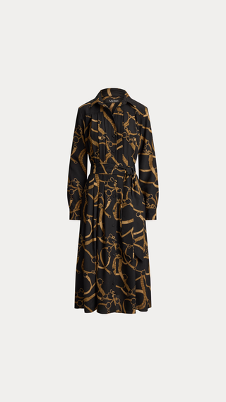 Camison Polo Ralph Lauren Belting print crepe shirtdress Negro y Dorado