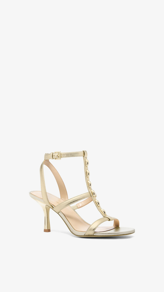 Tacones Michael Kors Nara Studded Metallic Leather Sandal Dorado