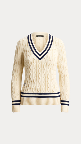 Sweater Polo Ralph Lauren Cable-Knit Cotton Cricket Crema