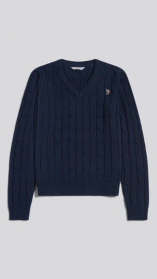 Sweater US Polo V-Neck cable Azul