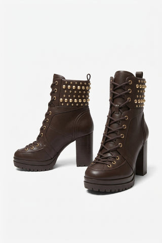 Botas Michael Kors Yvonne Bootie Leather/Astor Studs Chocolate