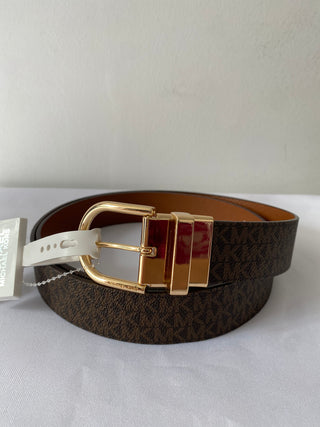 Cinturón Michael Kors reversible brown monogram/camel