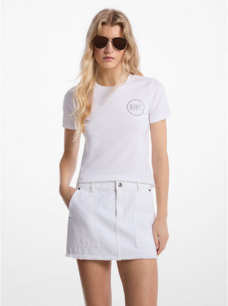 Polera Michael Kors Embellished Logo Organic Cotton T-Shirt White