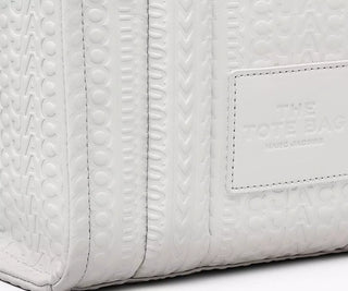 The Leather Monogram Small Tote Bag Marc Jacobs White