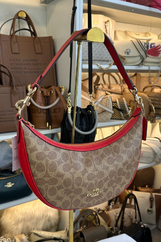 Crossbody Coach Aria Shoulder Bag In Signature Canvas Khaki Miami Red