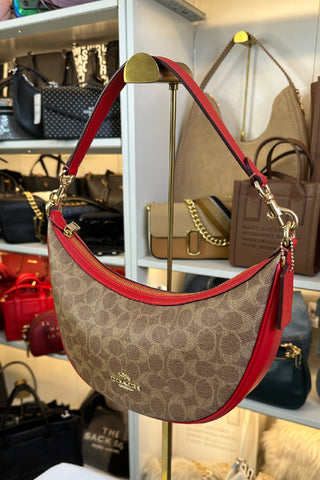 Crossbody Coach Aria Shoulder Bag In Signature Canvas Khaki Miami Red