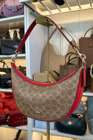 Crossbody Coach Aria Shoulder Bag In Signature Canvas Khaki Miami Red