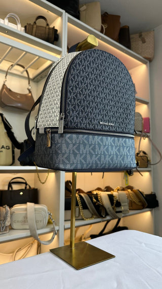 Mochila Michael Kors Rhea Medium Zip Navy Blue Shimmer White