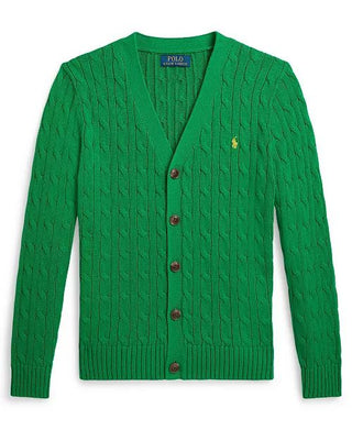 Sweater Polo Ralph Lauren Cabre-Knit Cotton V-Neck Cardigan Green