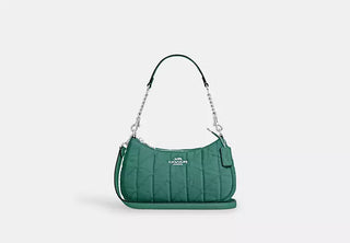 Cartera Coach Teri Shoulder Bag Quilted Denim Ivy Green