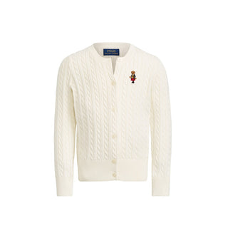 Sweater Polo Bear Ralph Lauren Mini-Cable Cotton Cardigan Warm White Red Skirt