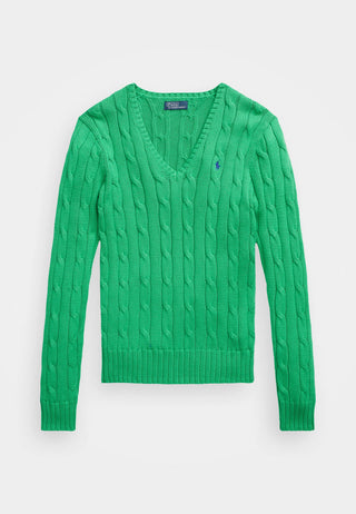 Sweater US Polo Cable-Knit V-Neck Cotton Green