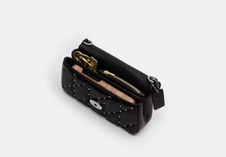 Crossbody Coach Tabby Wristlet With Pillow Quilting and Crystal Rivets Black Small