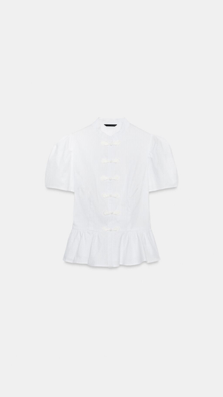 Shirt Zara Frog Fastening Peplum Blanco