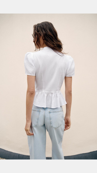 Shirt Zara Frog Fastening Peplum Blanco