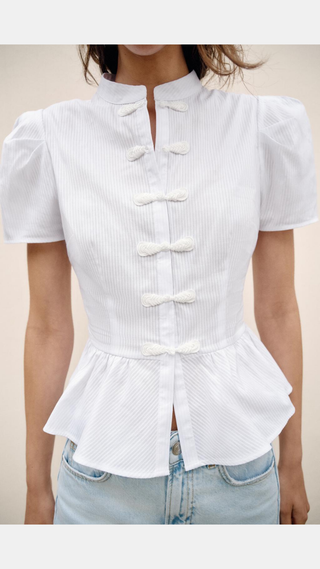 Shirt Zara Frog Fastening Peplum Blanco