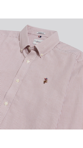 Camisa Us Polo Striped Balloon Oxford Café