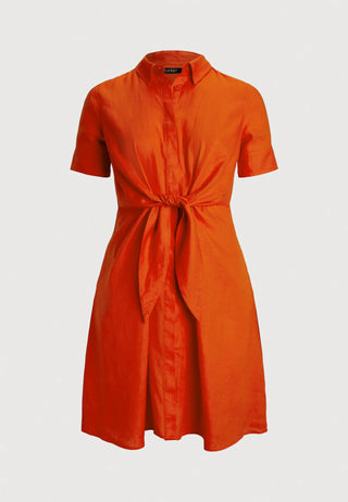 Vestido Ralph Lauren Tie-Front Cotton-Blend Shirtdress Orange
