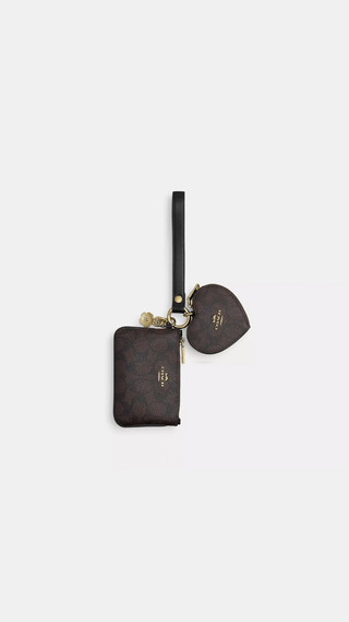 Billetera Coach Wristlet and Heart Pouch Walnut/Black