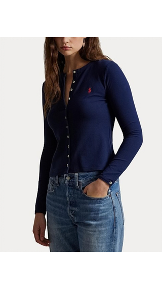 Cardigan Ralph Lauren Snapped-Placket Terry Navy