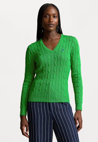 Sweater US Polo Cable-Knit V-Neck Cotton Green