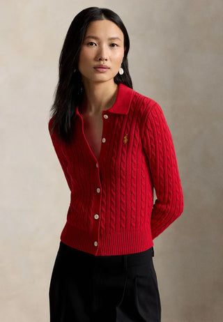 Sweater Polo Ralp Lauren Cable-Knit Cotton Cardigan Rojo