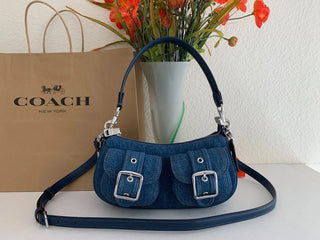 Cartera Coach Ashton Shoulder Denim Silver/Indigo