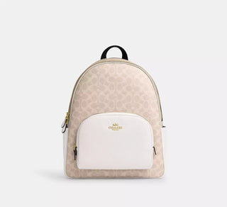 Mochila Coach Large Court Backpack In Signature Canvas Sand Chalk Leather Bag